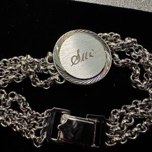 Vintage Speidel Round ID Bracelet Engraved with Sue- 1977